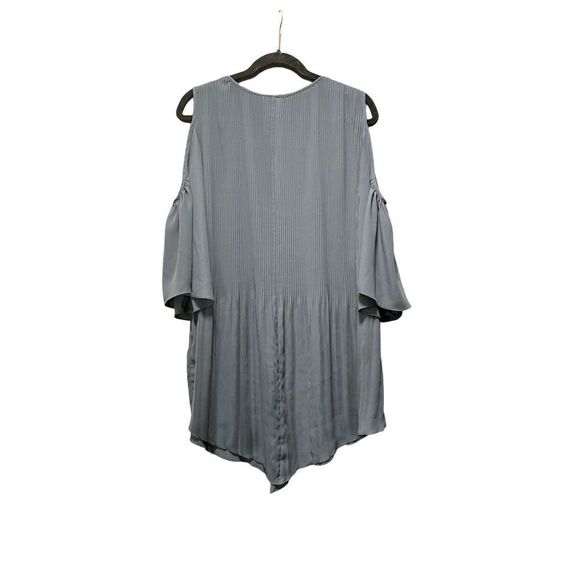 Cato grey cold shoulder lampshade pleated blouse high low - Picture 3 of 6